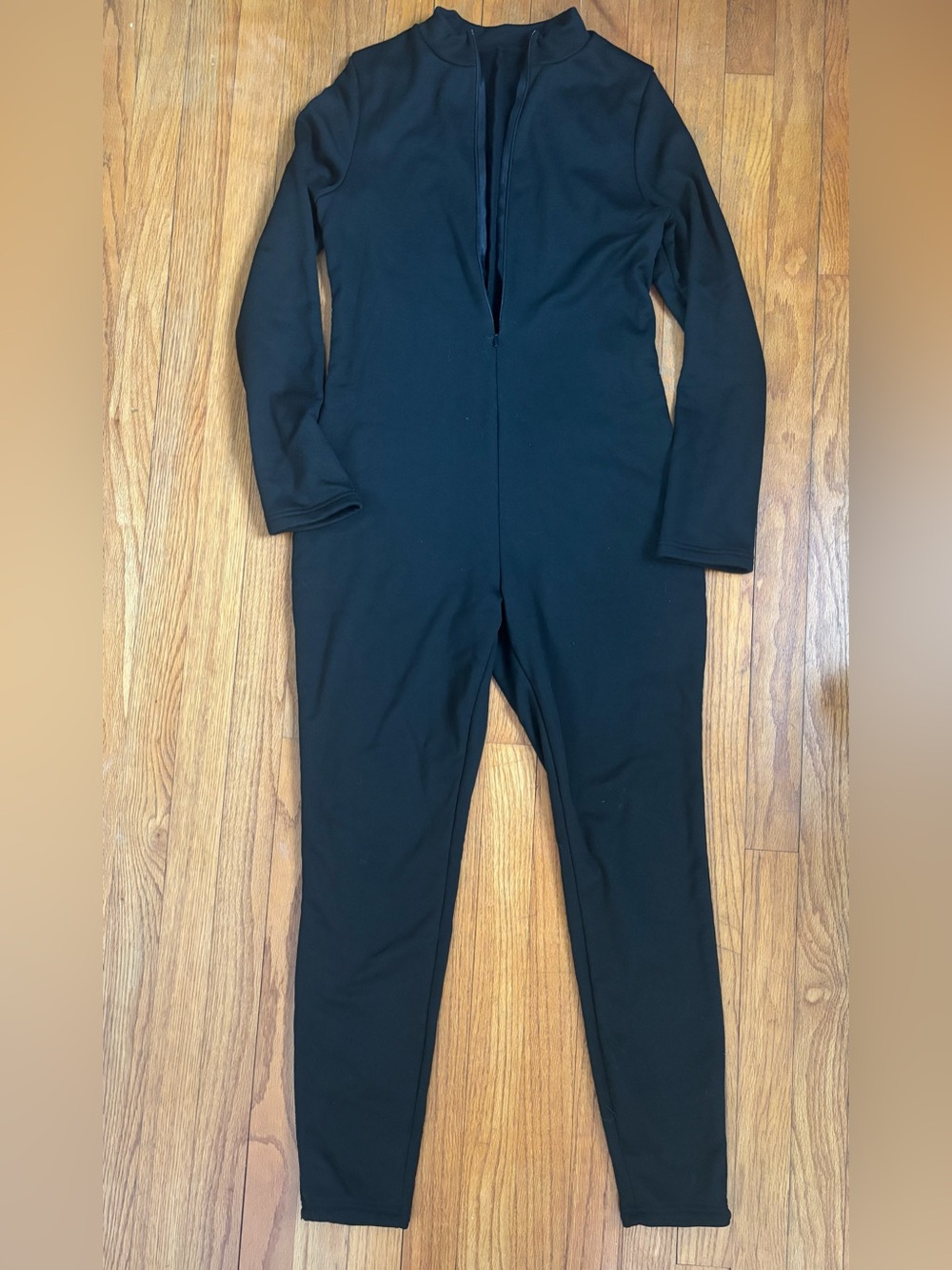 SHEIN Black Long-Sleeve Fleece Lined Zip Front Jumpsuit